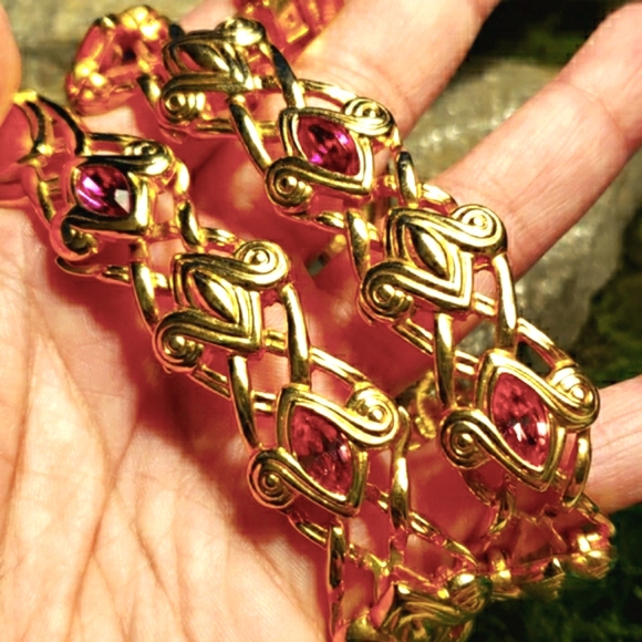 Vtg Swarovski Swan Pink Purple Crystal Necklace - Picture 7 of 16